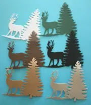 5 DEER W/ PINE TREE pcardstock paper die cut embellishments