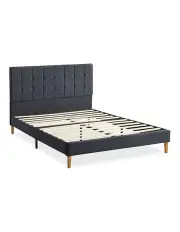[Levede] Double Mattress Base Platform Wooden Velvet Headboard Fabric Bed Frame in Grey