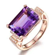 18K Rose Gold Filled Women Big Purple Crystal Flower Rings Men Rings J004