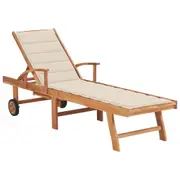 Sun Lounger with Cream Cushion Solid Teak Wood vidaXL