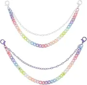 [GORGECRAFT] Pack of 2 2 Colours Rainbow Trousers Key Ring Double Layer Colourful Jeans Chain with Lobster Clasp Purple White Waist Bag Chain Accessories for Hip Hop Trousers Jeans Shorts Concert Outfi