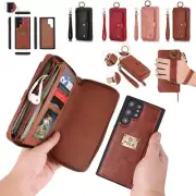 For Samsung S23 S22 S20 A52 A72 S10Leather Magnetic Removable Zipper Wallet Case