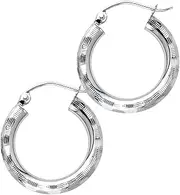 [JewelryWeb] 14k White Gold 3mm Sparkle Cut Hoop Earrings-Hoop Earring for Women