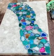 White Agate Gemstone Coffee Table Handmade Furniture, Luxury Furniture Home Dec