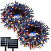 2 Pack 200 LED RGB Solar Fairy String Lights 20M Outdoor Garden Xmas