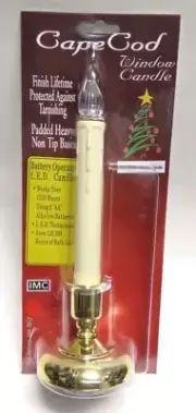 CAPE COD B/O LED WINDOW CANDLE w/BRASS FINISH & TIMER FUNCTION CHRISTMAS CANDLE