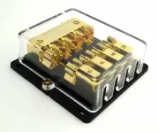 2 4-Gauge In 4 8-Gauge Out Gold Plated AGU Fuse Holder Distribution Block 240AMP