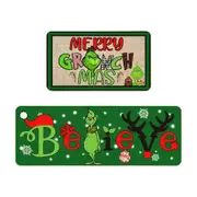 Merry Christmas Kitchen Rugs Set of 2 Grinchmas Winter Kitchen Decoration Floor Rug Kitchen Doormat Cushioned Rug Mats(40*60+40*110cm)