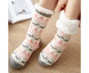 Ladies Winter Warm Reindeer Fleece Lined Bed Slipper Socks - White Deer