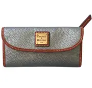 Dooney & Bourke Wallet Pebble Grain Continental Clutch Silver /Brown Trim NWT