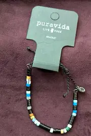 Puravida Men's Mixed Sead Bead Cord Bracelet Black Multicolor