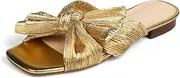 [MICIFA] Women's Bow Flat Sandals Open Toe Summer Comfort Slip on Slide Sandals Bridal Wedding Dress Shoes