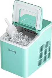 [Costway] Countertop Ice Maker, Bullet Ice Cubes Ready in 8 Mins, 12KG/24 H, Portable Ice Maker Machine with Self-Cleaning Function, Scoop and Removable Basket for Home, Office, Party and Bar (Green)