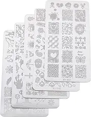 Beatifufu 5pcs Halloween Nail Art Print Template Manicure Stamping Plates Reusable Nail Stencil Set