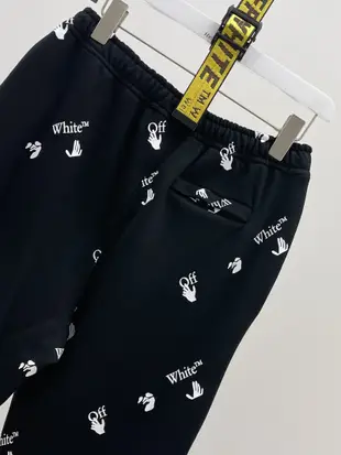 潮牌OFF WHITE 2020fw WHITE滿印logo長衛褲子男女士運動寬松多口袋-雙喜生活館