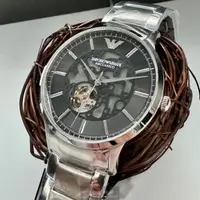 在飛比找森森購物網優惠-ARMANI 阿曼尼男錶 44mm 銀圓形精鋼錶殼 黑色鏤空