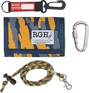 [RE ROUGH ENOUGH] Rough Enough Kids Wallet for Boys Teen with Neck Lanyard Keychain Blue Yellow Camo Canvas Casual, Desert Camo Blue, 5 x 3.4 inch, Trifold Wallet