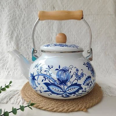 Enamel Teapot Porcelain Tea Pot 2.5L Stylish Floral Enamel Pot Water Kettle for
