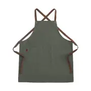 Catzon Canvas Cross Back Apron with Adjustable Straps and Pockets for Kids Adult-Army Green