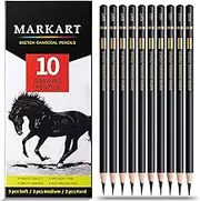 MARKART Professional Charcoal Pencils Drawing Set - 10 Pieces Soft Medium and Hard Charcoal Pencils for Drawing, Sketching, Shading