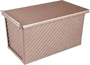 TOMVAES Bread Baking Moulds with Lid, Golden Loaf Tin with Non-Stick Coating, Steel Toast Bread Baking Mould for Bread, Pastry, Cake 450G
