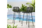 Gardeon 2 Piece Outdoor Bar Stools Wicker Dining Rattan Chair Black