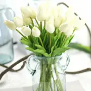 40Pcs Cream Artificial Fake Flower Real Touch Tulips Bouquet Home Bridal Wedding