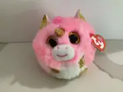 2020 Ty Puffies FANTASIA the Pink Unicorn Gold Sparkly Horn 4” NEW
