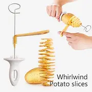 1Set Stainless Steel Tornado Potato Spiral Slicer - Manuel Cutter Spiral Screw Chips Reusable Potato Twister Fruits Vegetable Tools Kitchen Cooking Maker