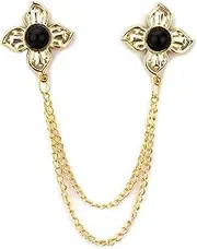 [Knighthood] Red And Black Stone Gold Star With And Hanging Tassel Chain Collar Pin Brooch, Suit Stud, Shirt Studs, Lapel Pin Accessories for Men Women