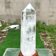 2.56lb Natural Clear Quartz Crystal Wand Point Obelisk Specimen Healing+Stand