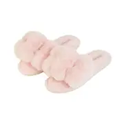 Annabel Trends Open Toe Pom Pom Indoor Slippers Pair Cosy Luxe - Pink Quartz