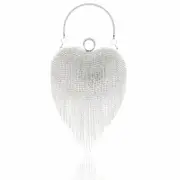 Nevenka Women Luxury Heart Shape Tassel Evening Clutch Bag Rhinestones Wedding Party Purse-Silver