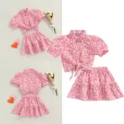 Baby Girl 2Pcs Outfit set Top +Ruffle Bloomer Skirt Shorts Headband Clothes 3-8Y