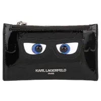 在飛比找momo購物網優惠-【KARL LAGERFELD 卡爾】大眼睛亮漆皮暗扣卡夾/