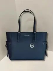 Michael Kors Gilly Large Navy Functional Silver-Toned Leather Travel Tote Bag