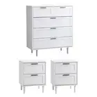 Oikiture 5 Chest of Drawers and 2 Bedside Tables Nightstand Bedroom Set White
