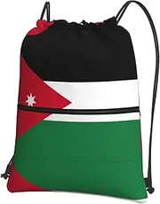 EdWal Jordanian Flag Print Drawstring Backpack Gym Bags Sports Bags With Zipper Pocket For Travel Beach, Black, One Size