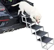 Uross Dog Ramp for Car - Adjustable Height Stair Car Folding Portable Aluminium Extra Wide Dog Steps for Large with Non-Slip Surface Stairs for Large SUV& Trucks，5 Steps