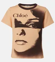 [Chloe] Chloé Logo printed jersey T-shirt AU 14 brown