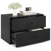 2-Drawer Stackable Horizontal Storage Cabinet Dresser Chest with Handles-Black -