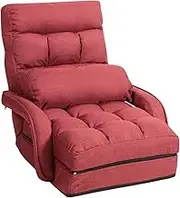 COSTWAY Adjustable Floor Chair, Folding Lazy Sofa Chair with 5 Positions, USB Massage Pillow, Detachable Seat Cushion, Indoor Chaise Lounge Sofa Bed for Living Room, Bedroom, Office (Red)