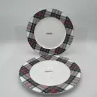 Mikasa Christmas TARTAN WHITE Plaid Bone China Dinner Plate Set of 2 NEW