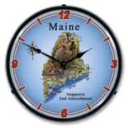 Maine Supports the 2nd Amendment, Lighted Backlit LED Clock Free Shipping