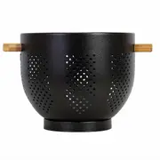 Large Metal Colander With Wooden Handle - Durable Iron Kitchen Strainer For Pasta, Fruits & More - Includes Cowhide Gift Box Black 1pc