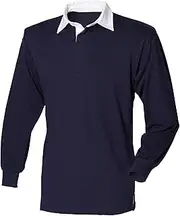 [Front Row] Long sleeve plain rugby shirt Navy/White XL