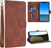 HINTOWAVE Wallet Case for iPhone 14 Pro with [2 Screen Protector] Card Holder Slot Kickstand Wrist Strap, Vegan Leather Folio with [Shockproof Inner Case], Slim Flip Cover for Men Women (Caramel)