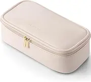 Vlando Travel Makeup Bag,Small Travel Make up Cosmetic Bag,PU Leather Makeup Organizer Bag, 01-Apricot White