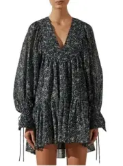BNWT SHONA JOY AU 6 / US 2 DENISE PINTUCK BALLOON SLEEVE MINI DRESS Floral