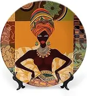 Ceramic Decorative Plates for African Women, Decorative Dishes for Display, Boho Style Dinner Plate with Display Stand, China Plate for Home Decor, 7